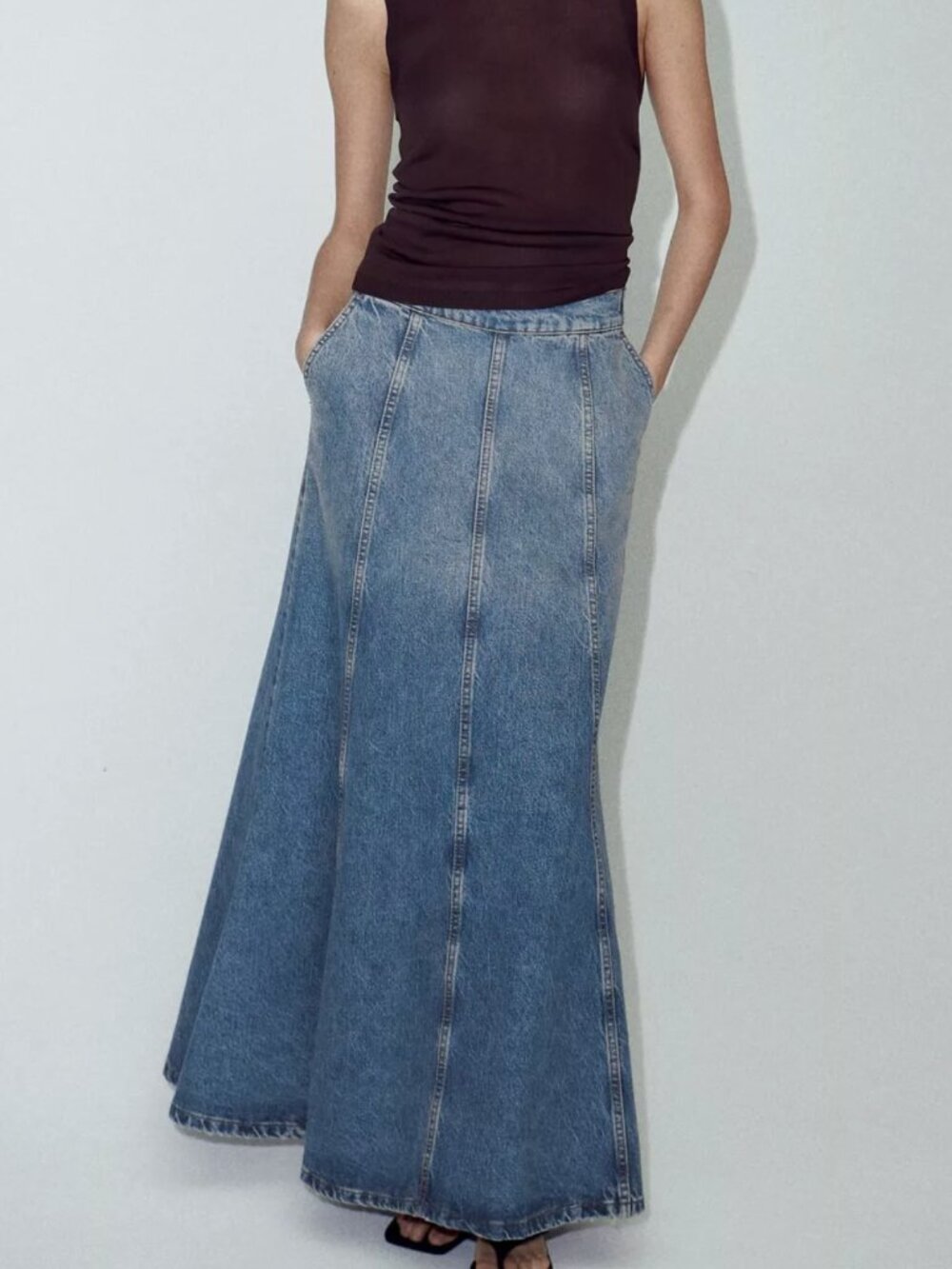 Zara LONG DENIM SKIRT